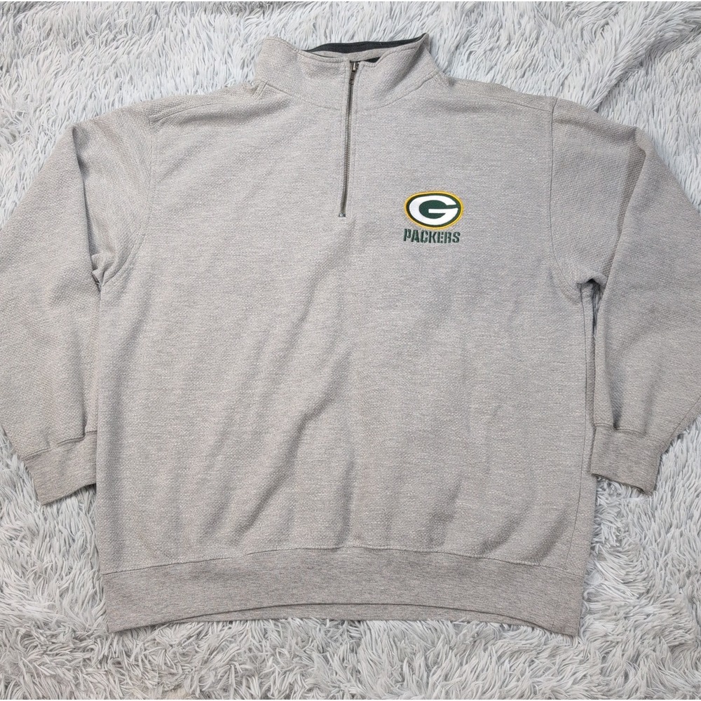 Green Bay Packers Sweatshirt Mens L Gray Football NFL Logo Half Zip Athletic